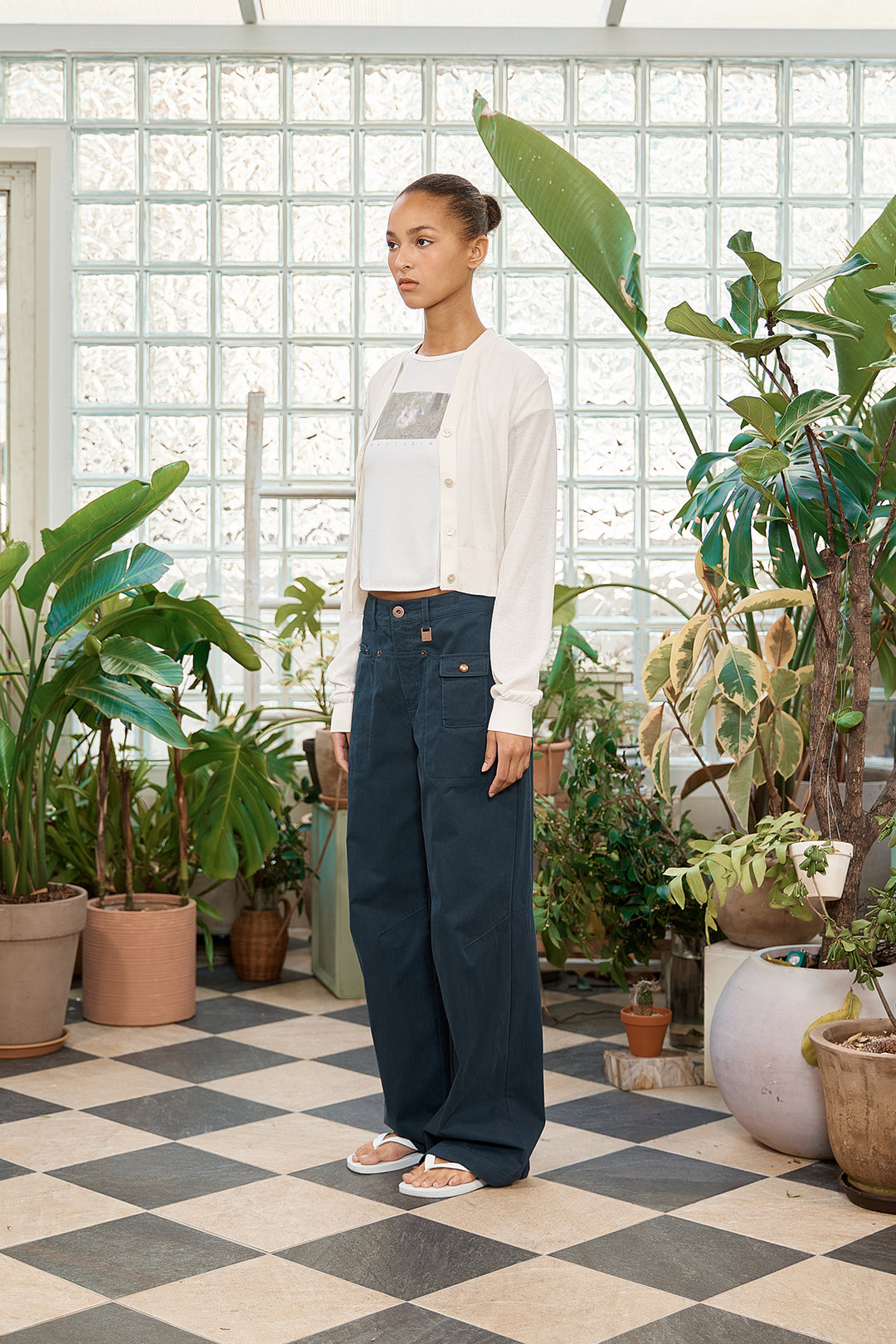 Matin Kim Back Logo See-Through Cardigan — Ivory