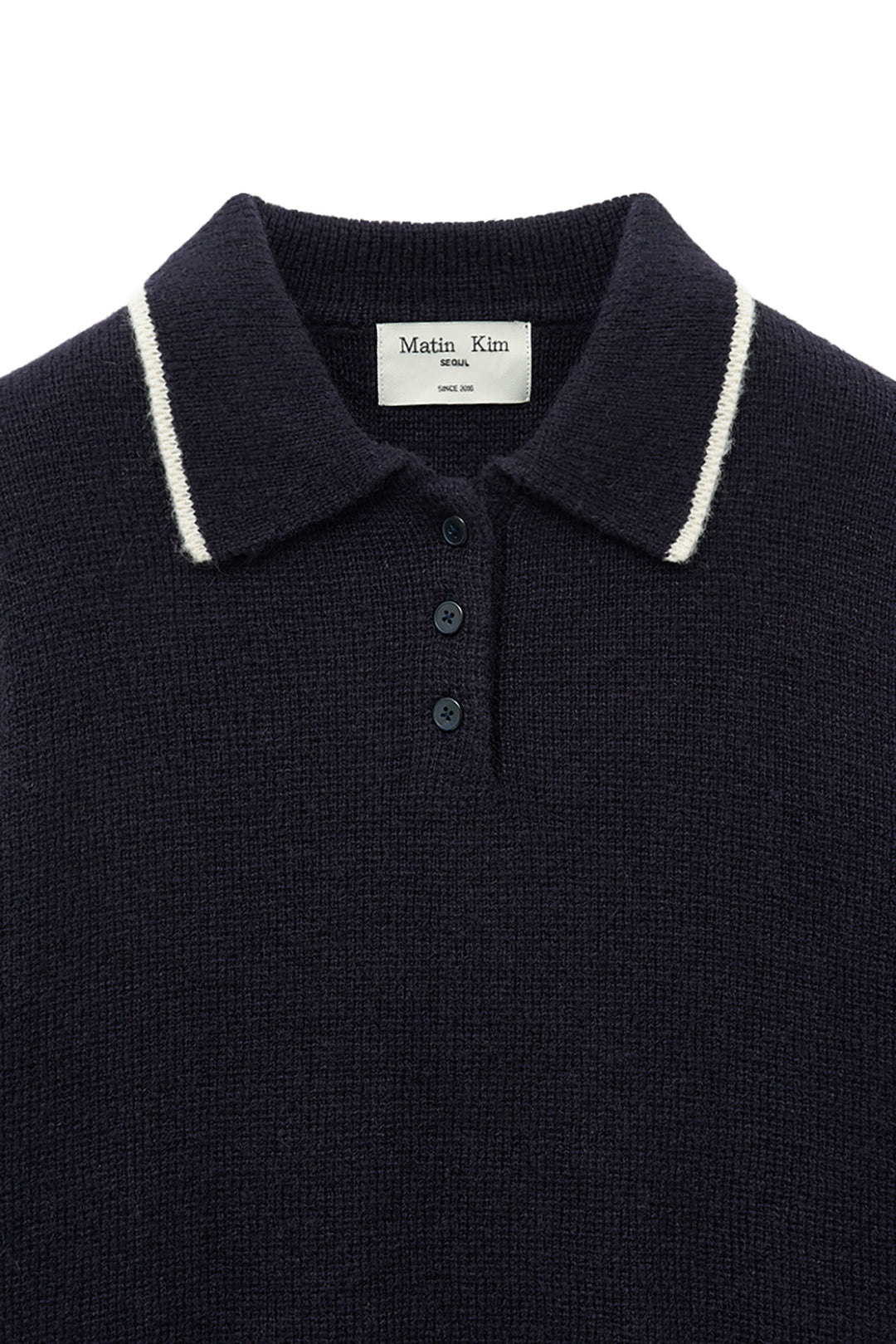 Matin Kim Back Logo Collar Knit Top — Dark Navy