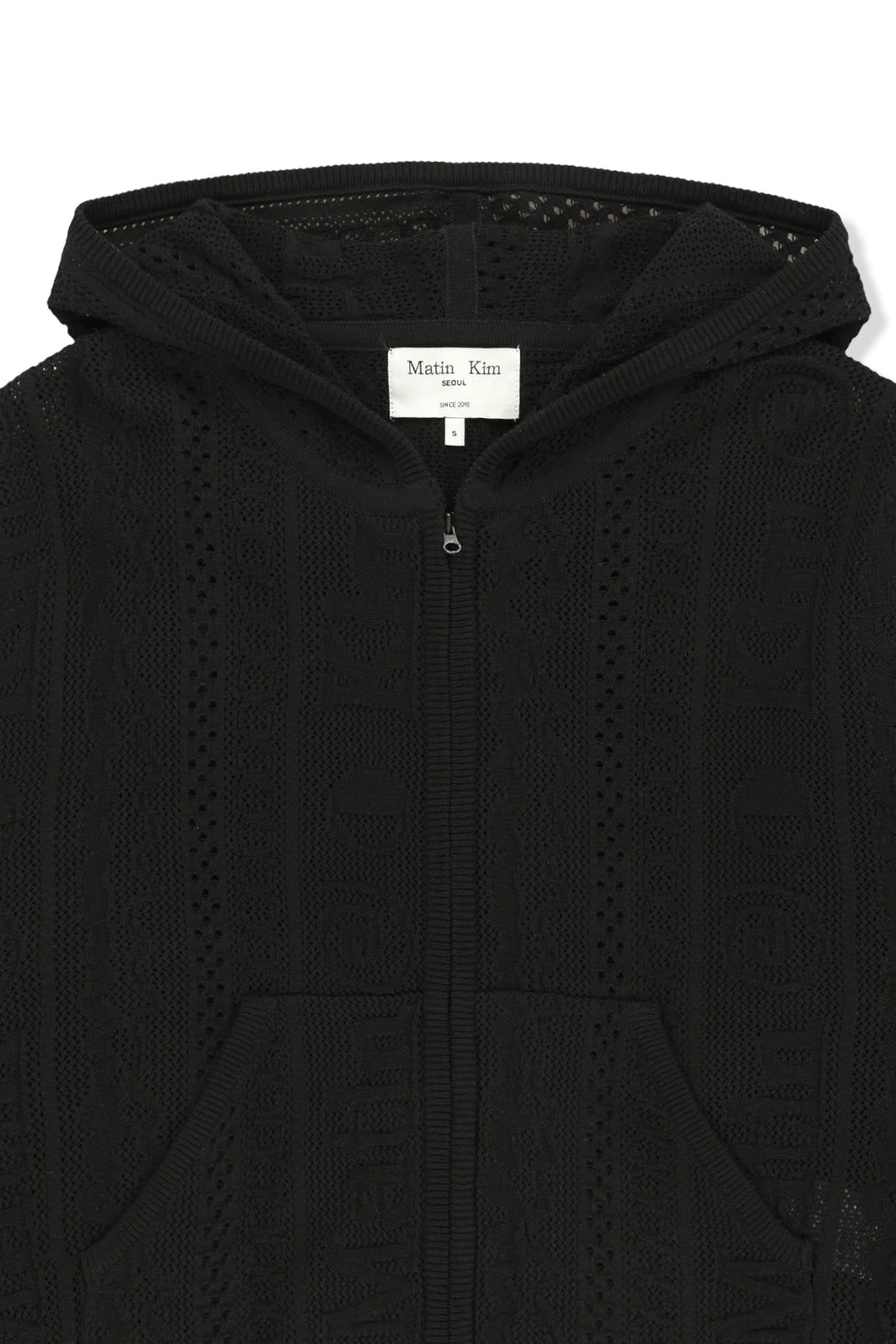Matin Kim Mesh Logo Knit Zip Hoody — Black
