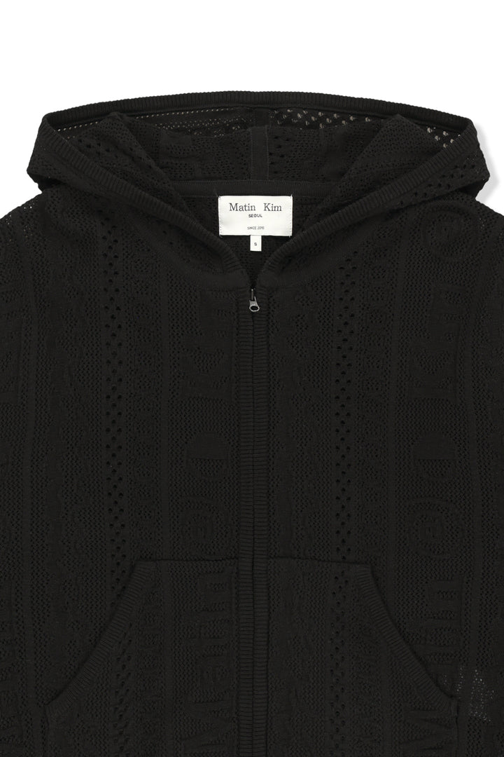 Matin Kim Mesh Logo Knit Zip Hoody — Black