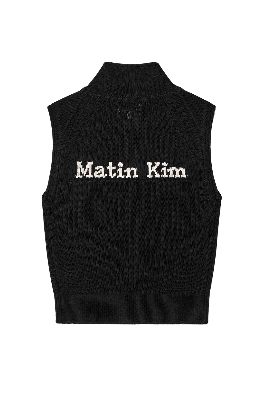 Matin Kim Back Logo High Neck Knit Vest — Black