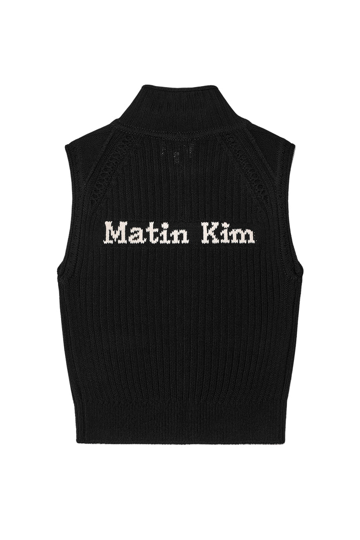 Matin Kim Back Logo High Neck Knit Vest — Black