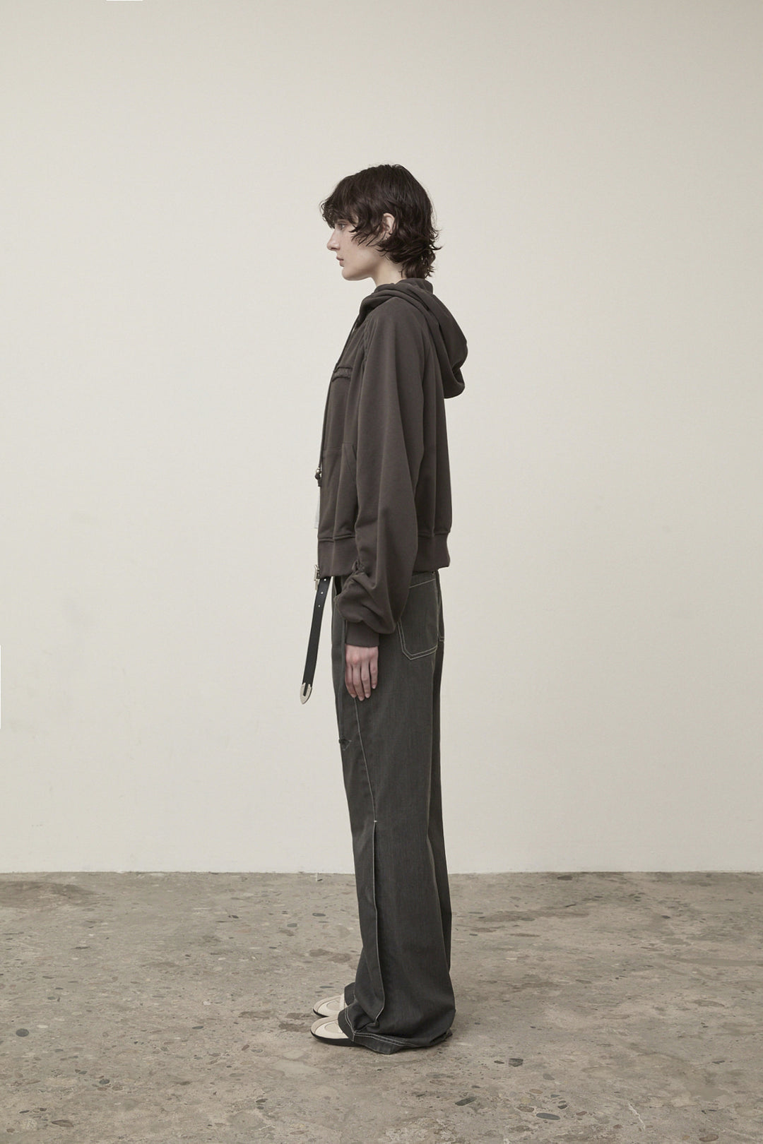 Matin Kim Sleeve String Detail Zip Hoody — Charcoal