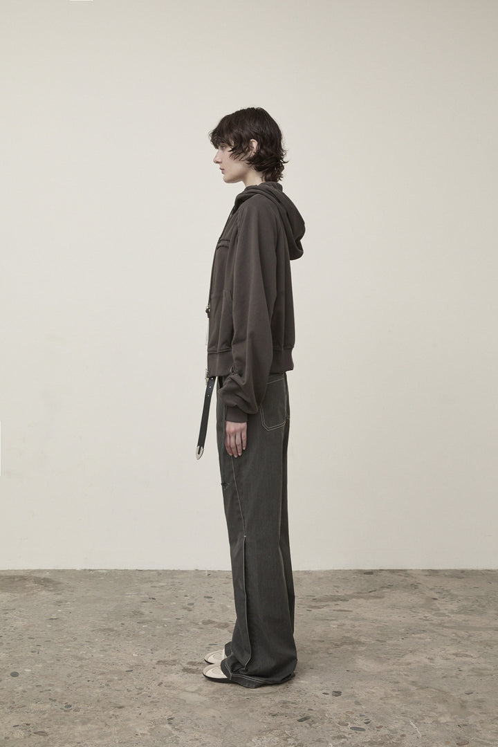 Matin Kim Sleeve String Detail Zip Hoody — Charcoal
