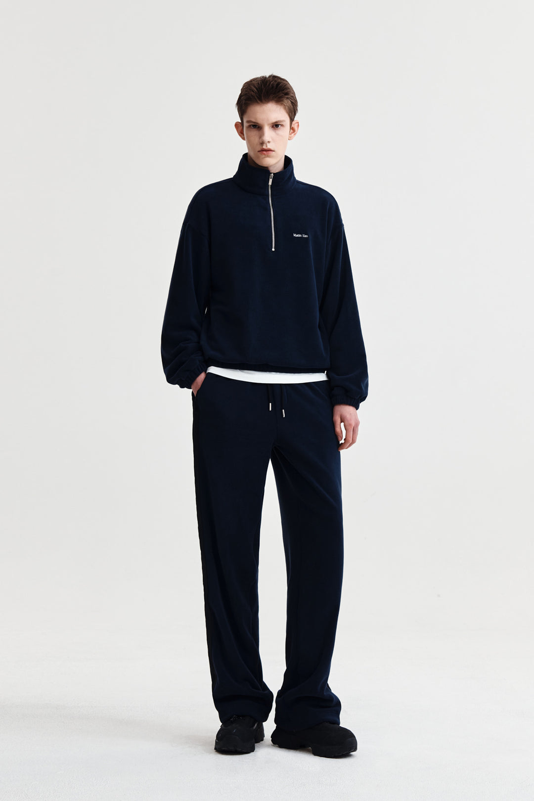 Matin Kim Sherpa Fleece Half-Zip Top — Navy blue