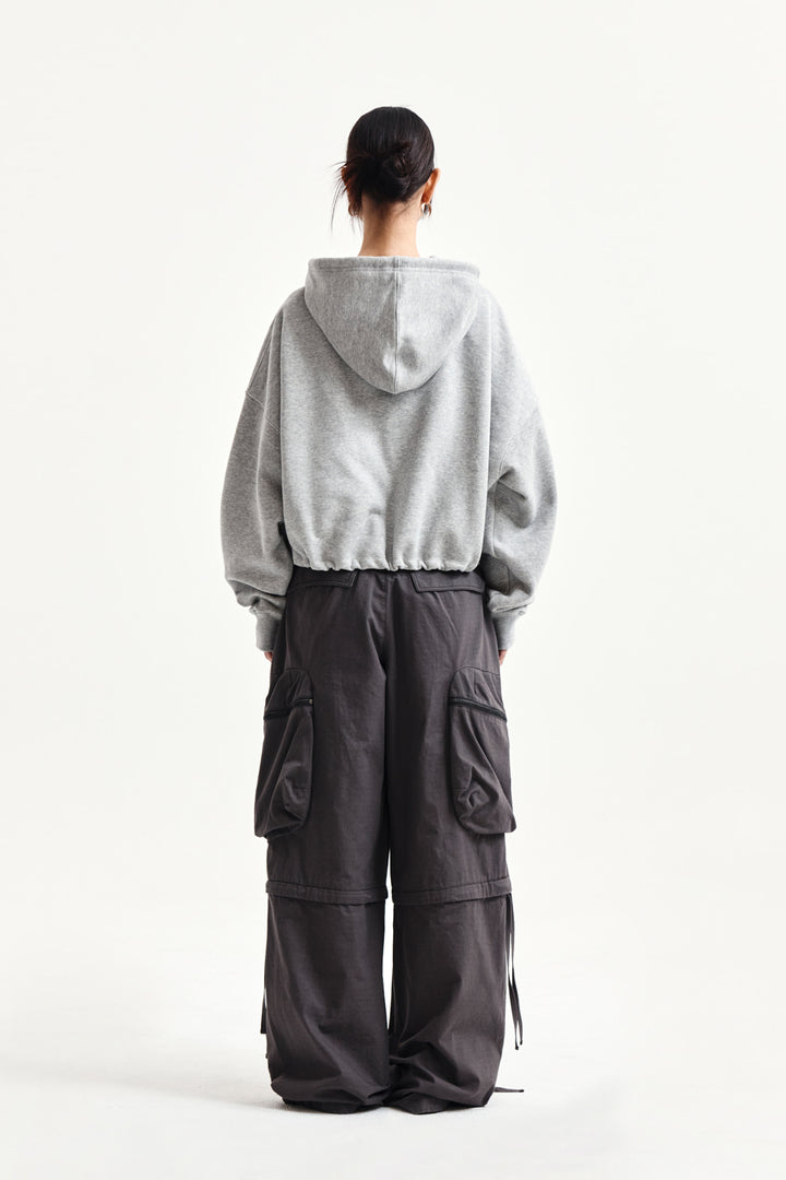 Matin Kim Graffiti Logo Crop Hoodie — Gray