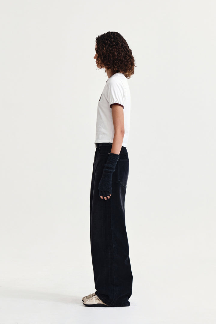 Matin Kim Stud Logo Ringer Top — White