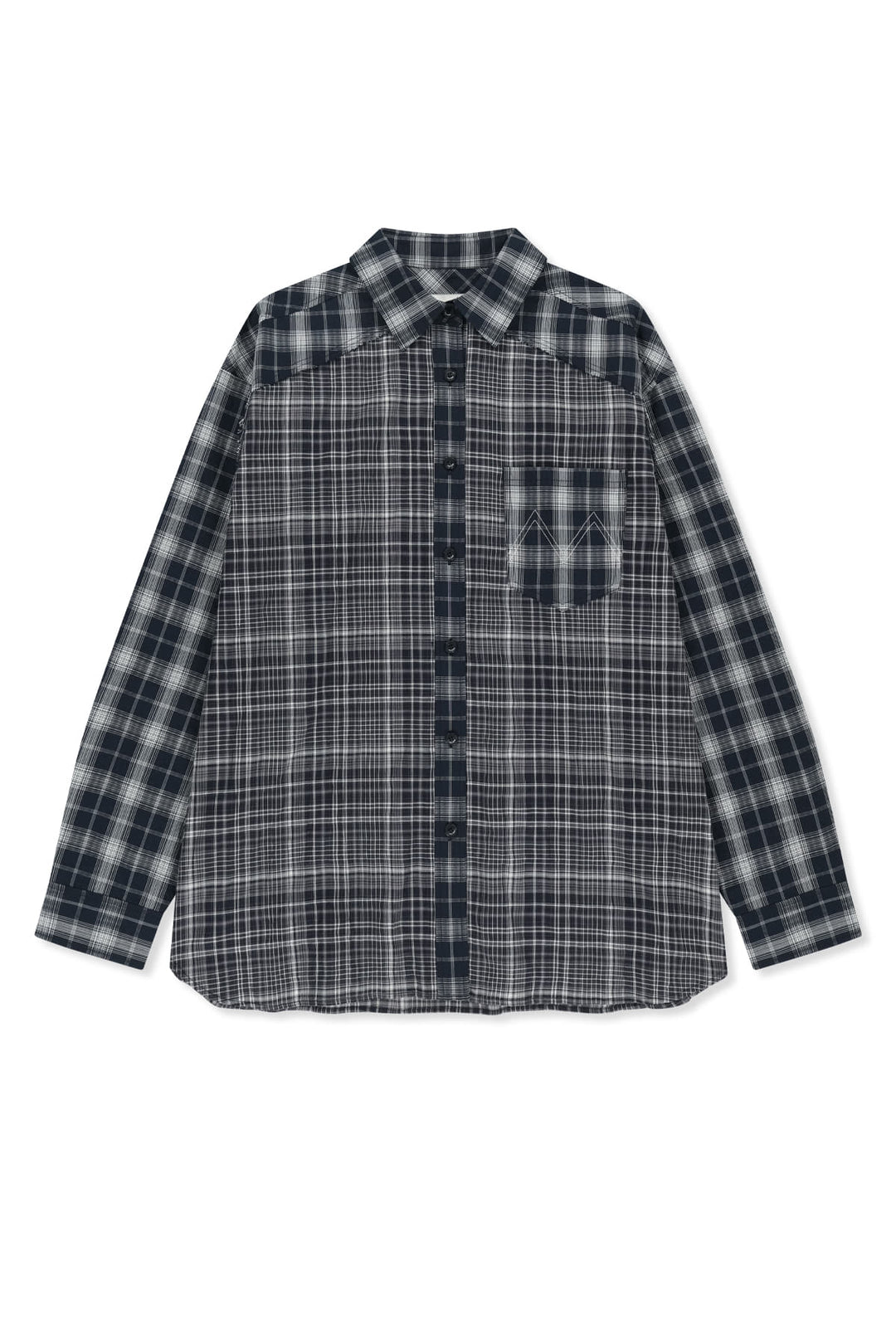 Matin Kim Mixed Check Overfit Shirt — Navy blue