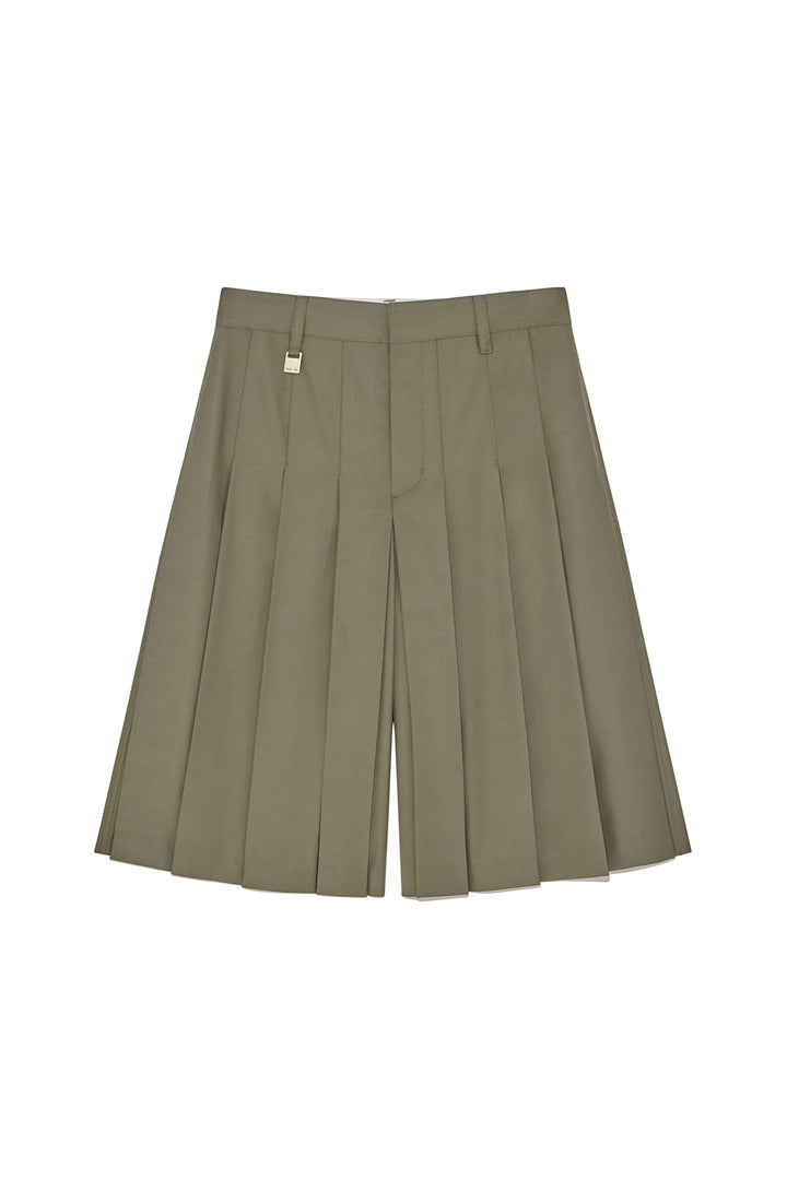 Matin Kim Bermuda Pleats Skirt Pants — Khaki