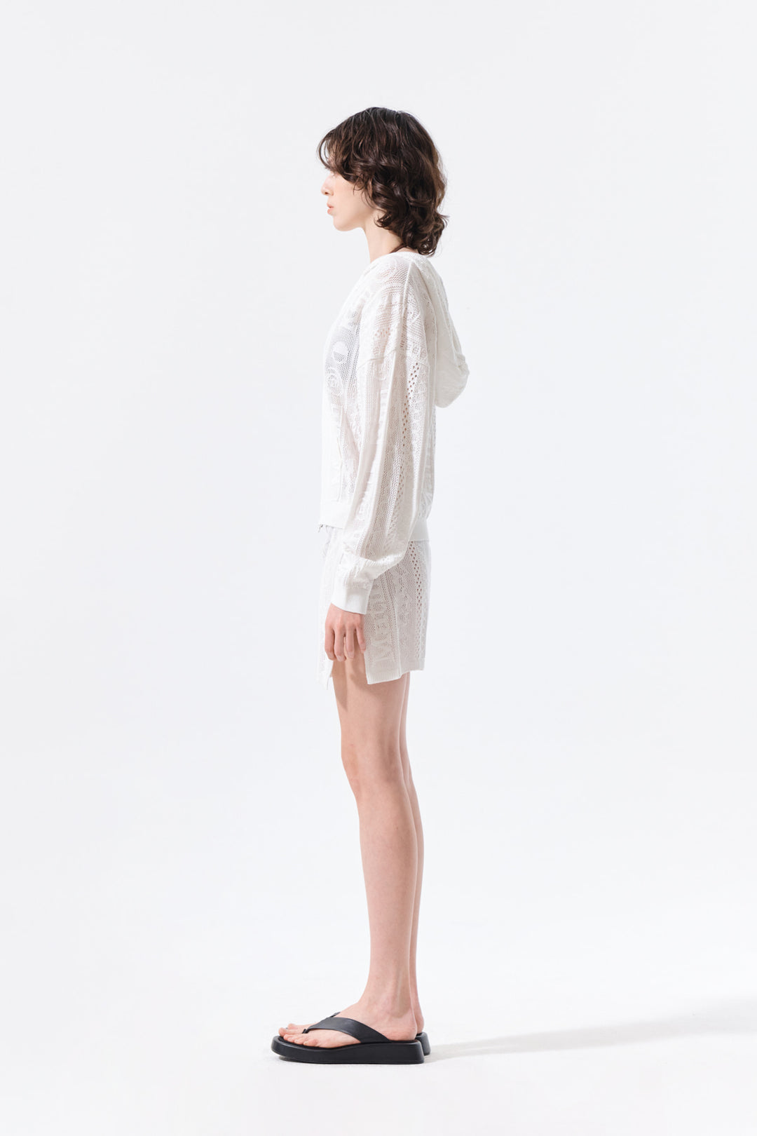 Matin Kim Mesh Logo Knit Zip Hoody — White