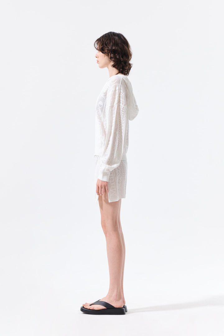Matin Kim Mesh Logo Knit Zip Hoody — White