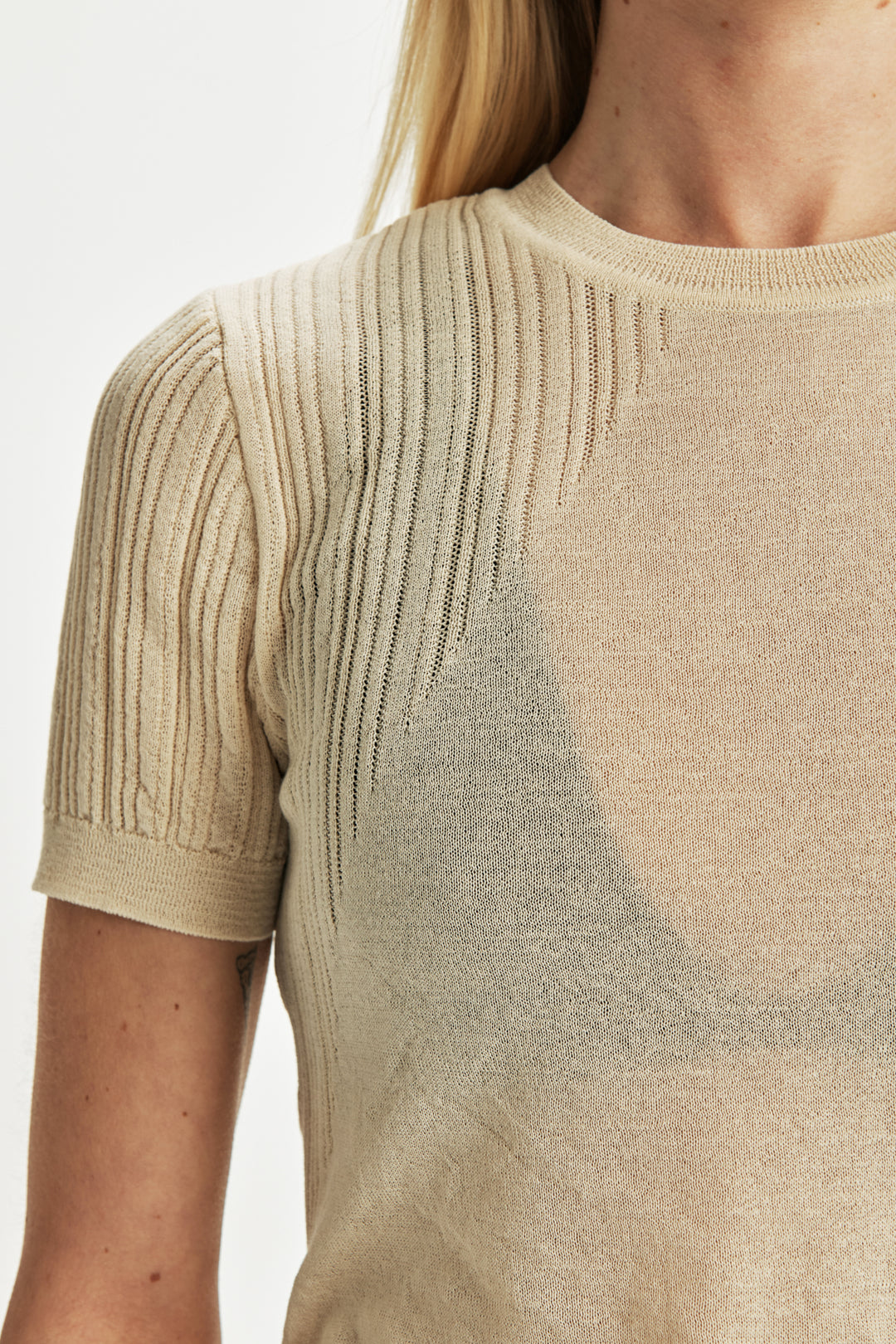 KIMMATIN Sheer Half Sleeve Knit Top — Ivory