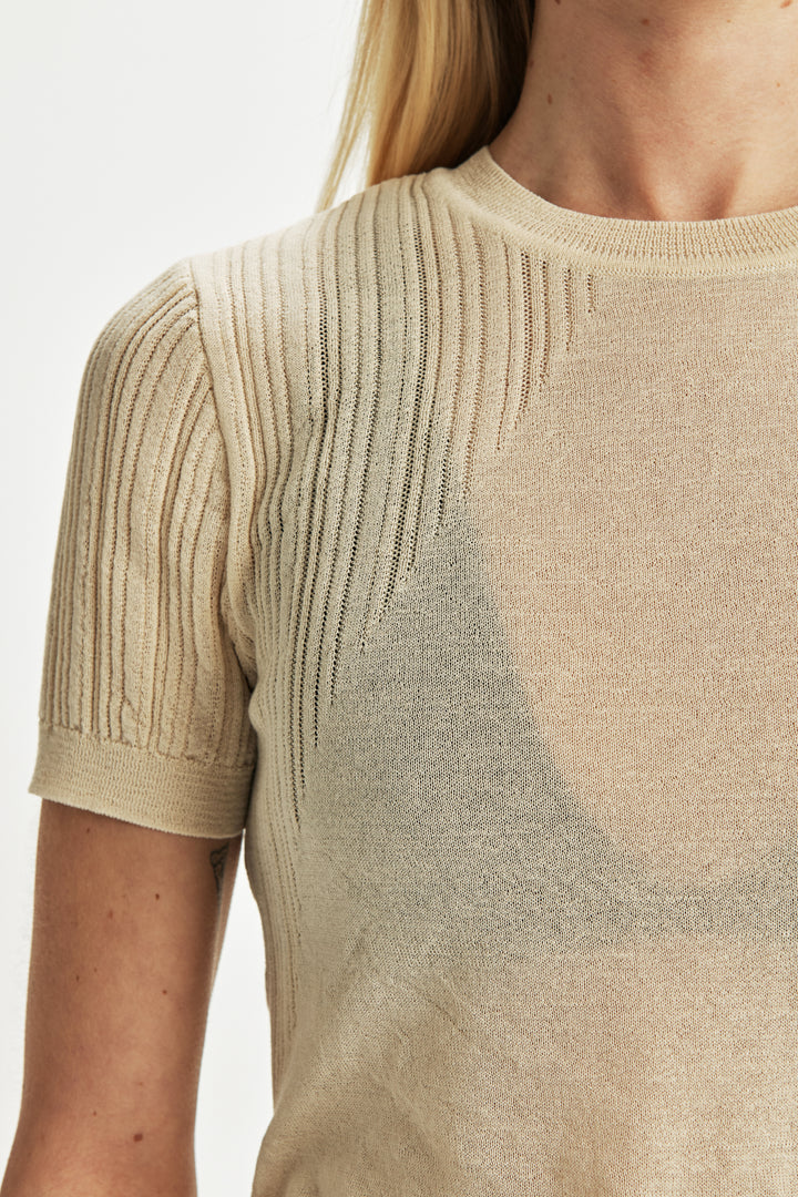 KIMMATIN Sheer Half Sleeve Knit Top — Ivory
