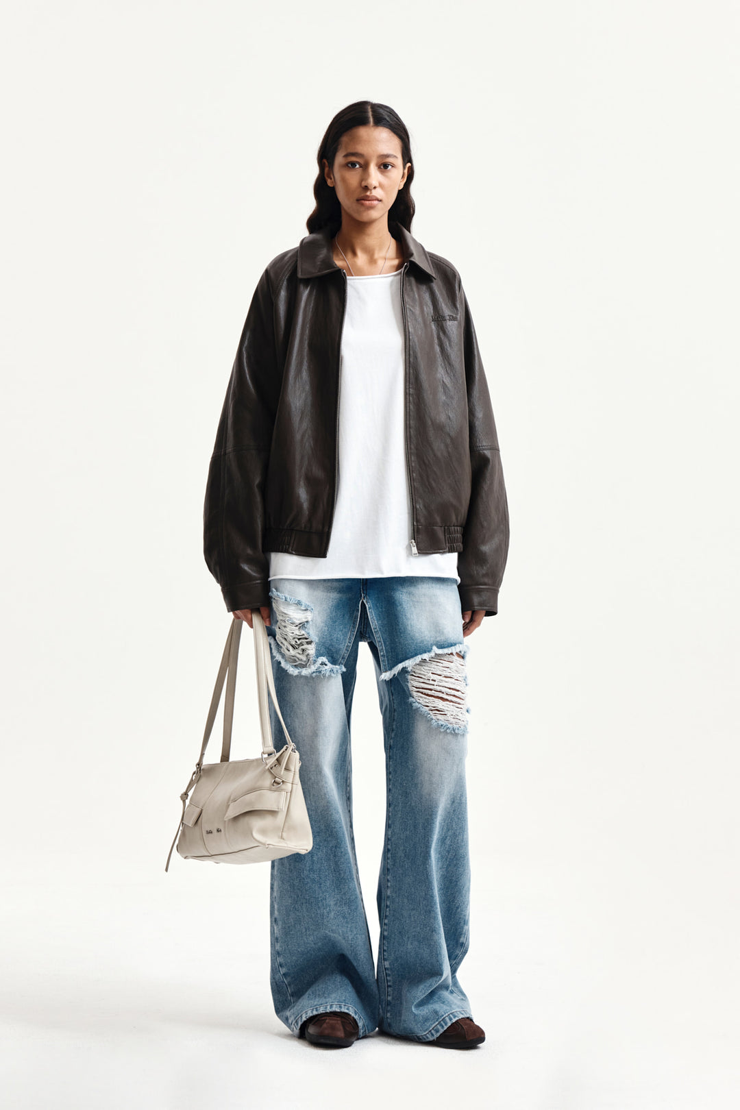 Matin Kim Front Layered Distressed Denim — Blue
