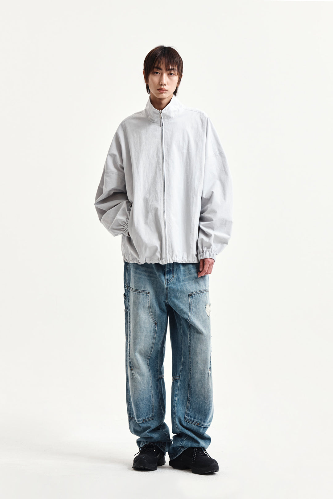 Matin Kim Back Logo High Neck Jumper — Light Grey