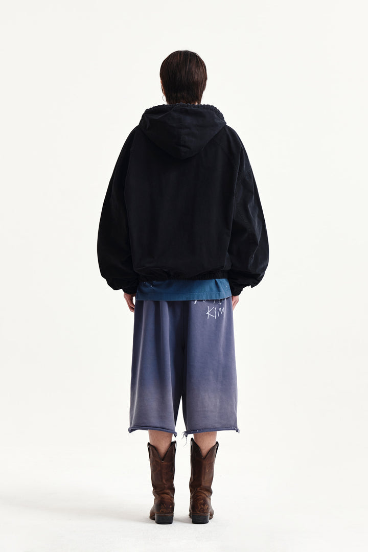 Matin Kim Vintage Washed Back Logo Bermuda Sweatpants — Blue