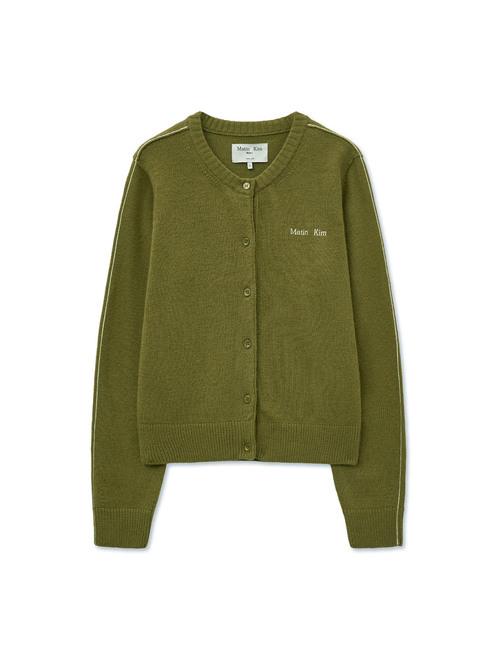 Matin Kim Cashmere Blended Round Knit Cardigan — Olive