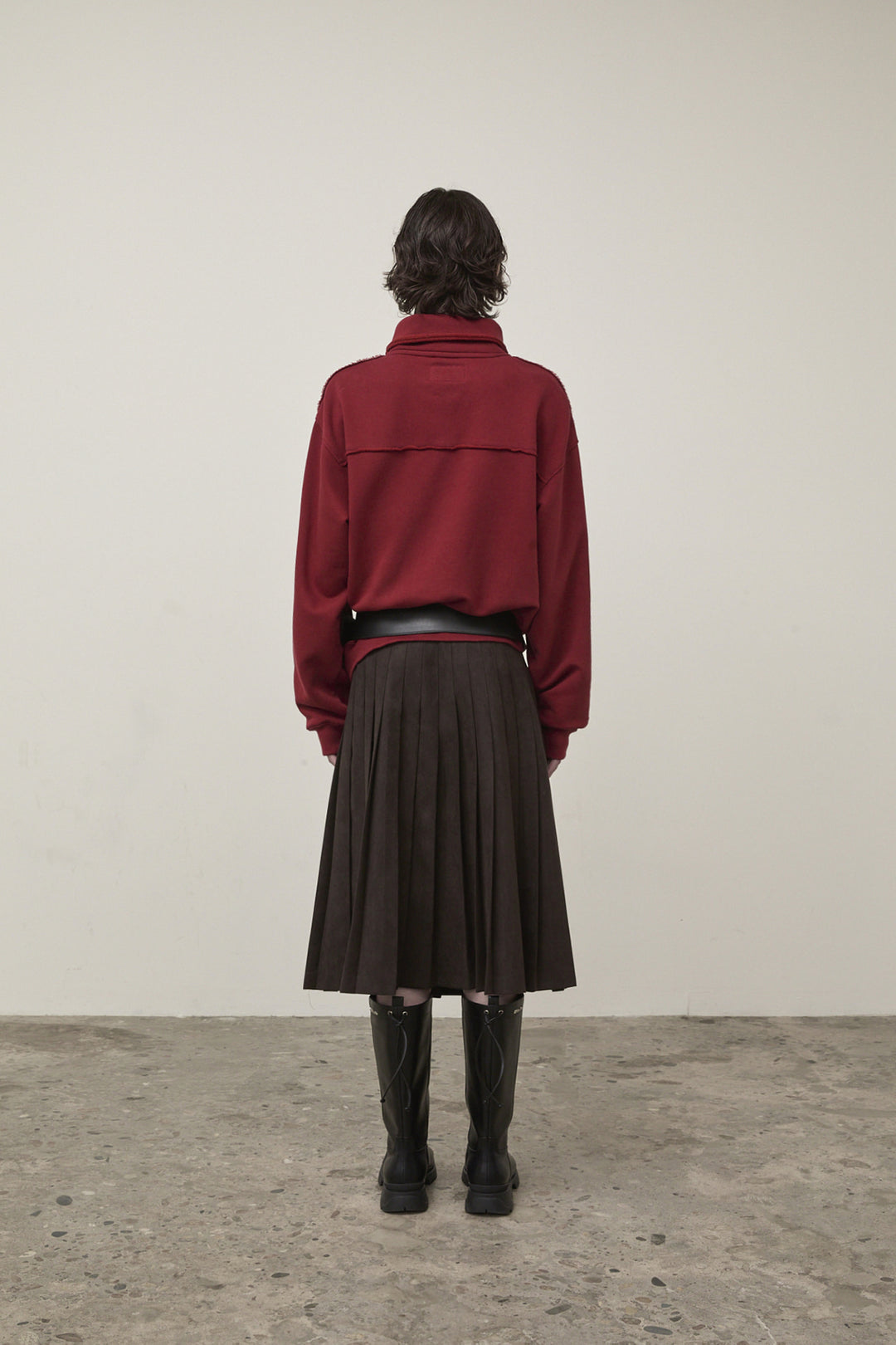 Matin Kim Cut Out Half Zip Sweatshirt — Burgundy