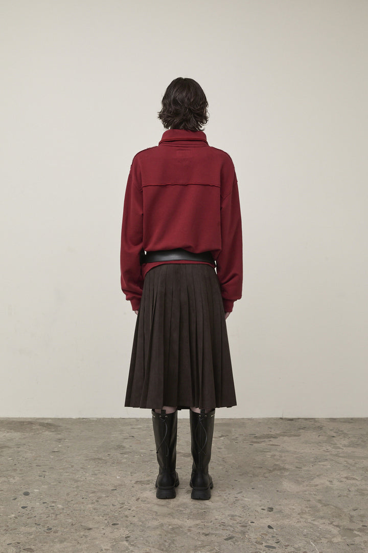Matin Kim Cut Out Half Zip Sweatshirt — Burgundy