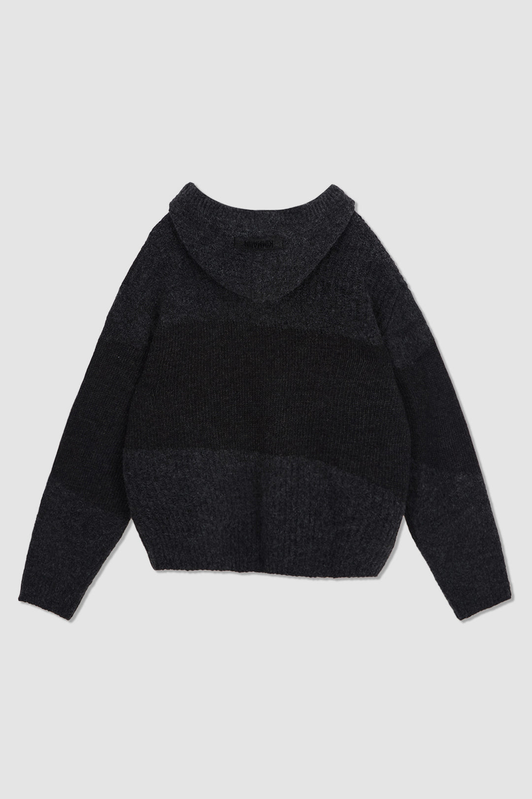 KIMMATIN Color Mix Unbalance Knit Hoody — Charcoal
