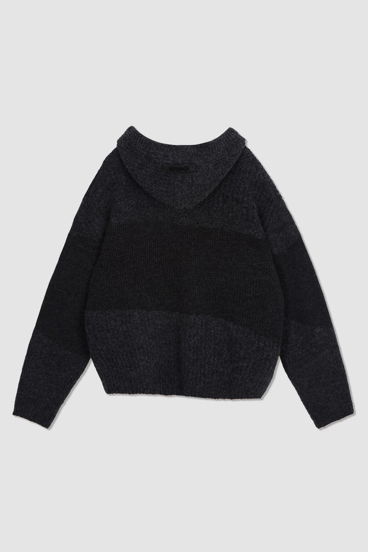 KIMMATIN Color Mix Unbalance Knit Hoody — Charcoal