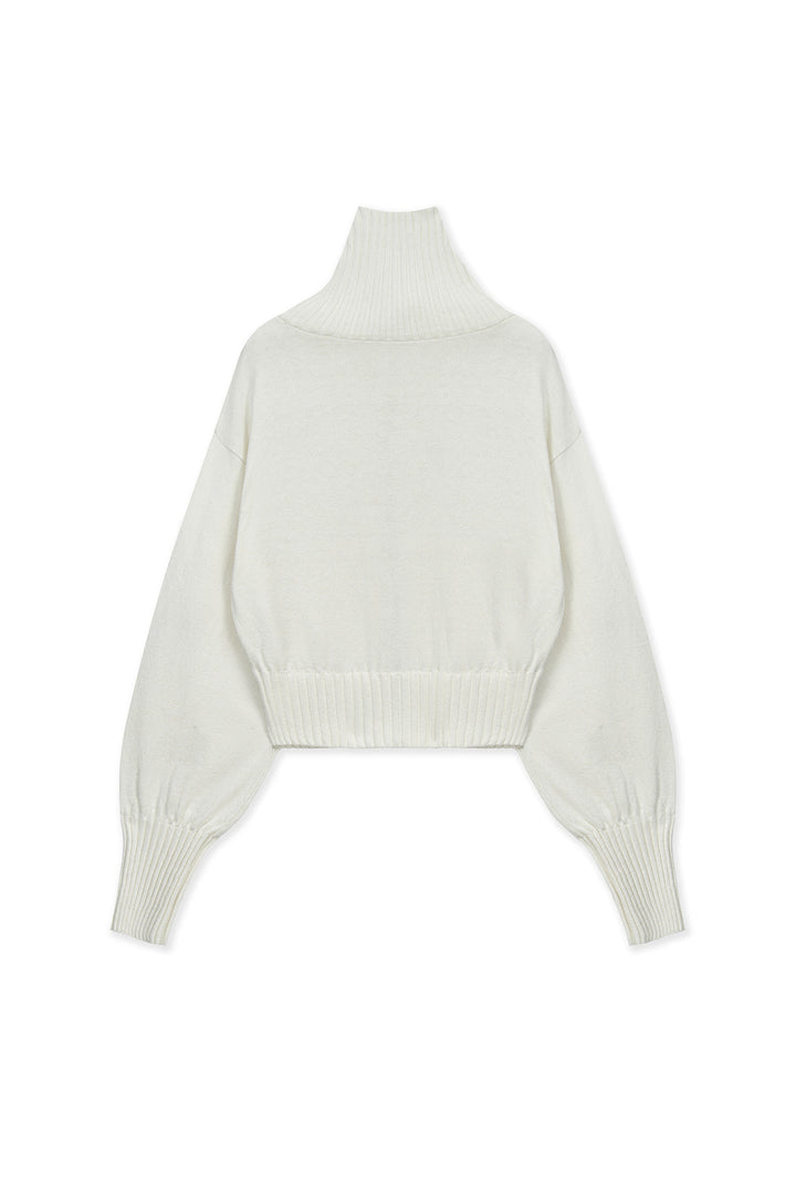 Matin Kim High Neck Embroidered Logo Zip Up — Ivory