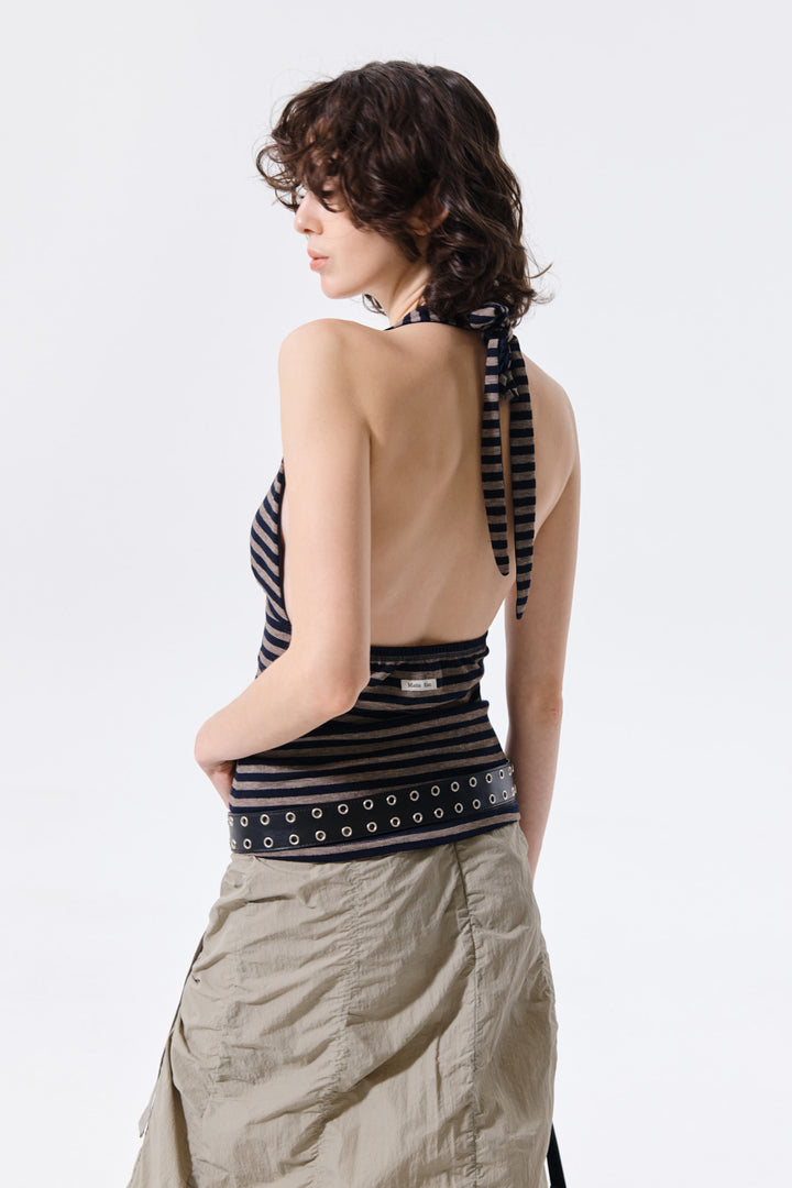 Matin Kim Striped Halter Neck Top — Navy blue