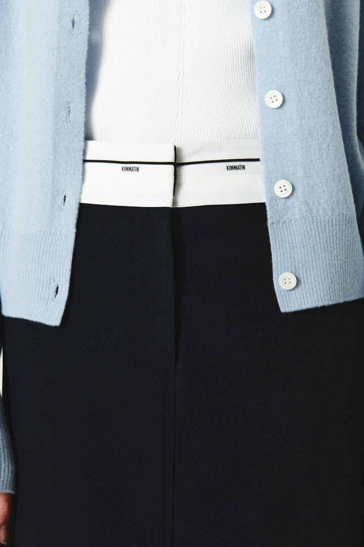 KIMMATIN Foldover Twill Wool Skirt — Navy blue