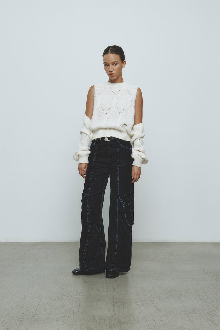 KIMMATIN Bolero Layered Cable Knit Pullover — Ivory