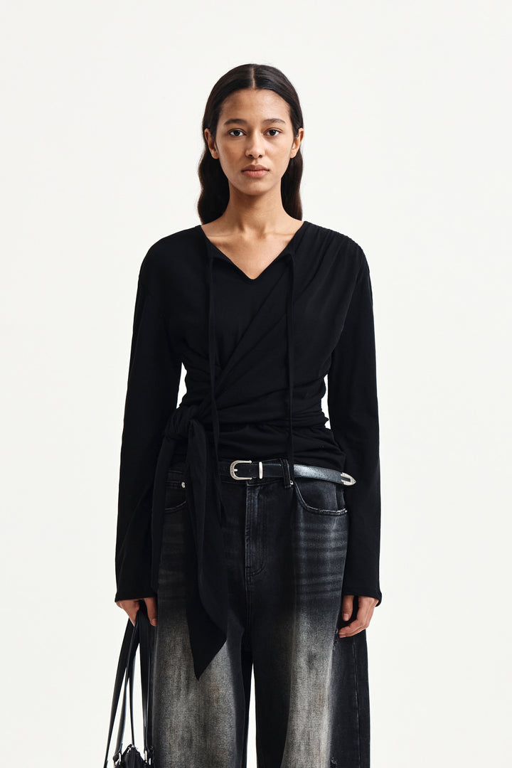 Matin Kim Tied Drapery Top — Black