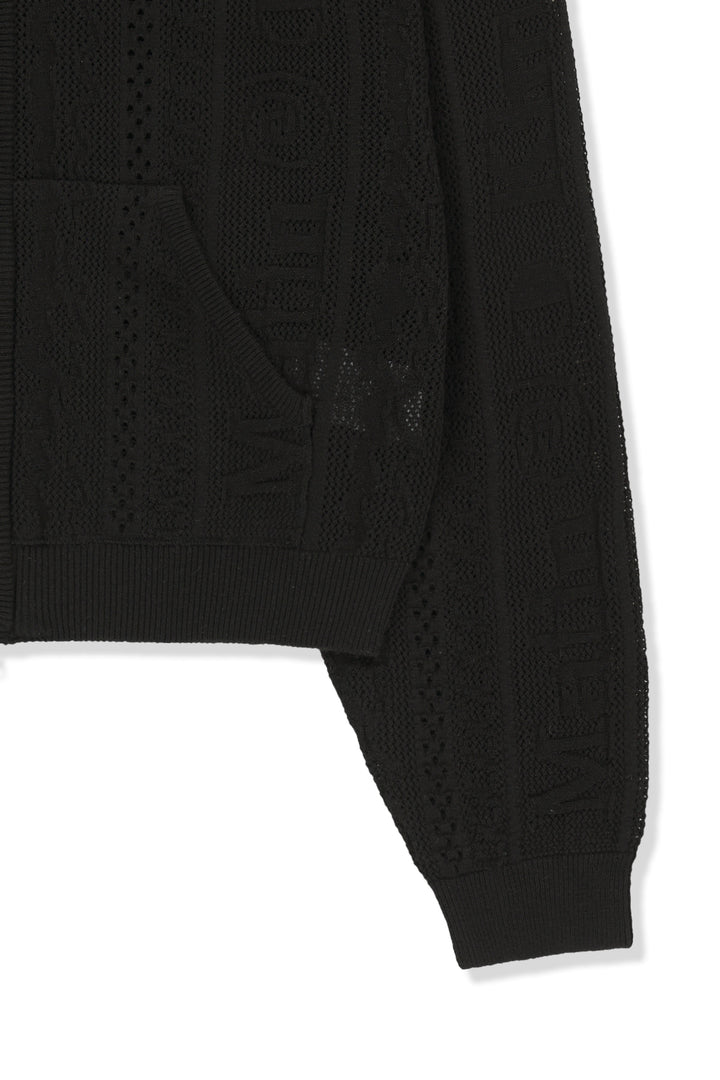 Matin Kim Mesh Logo Knit Zip Hoody — Black