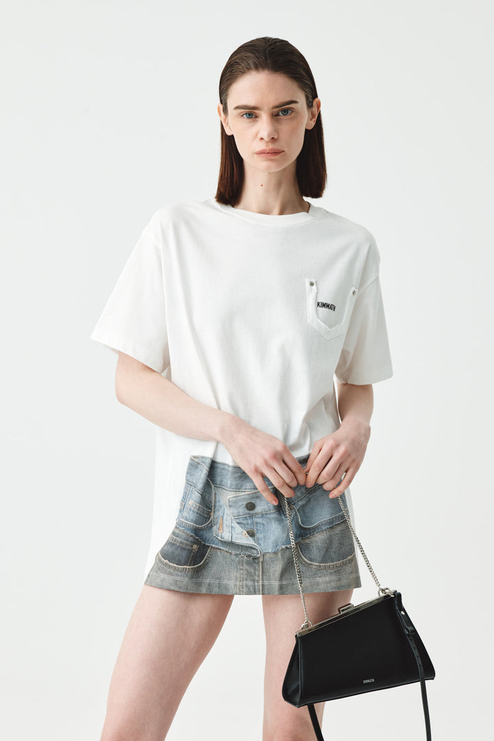 KIMMATIN Denim Printing Oversize Top — White