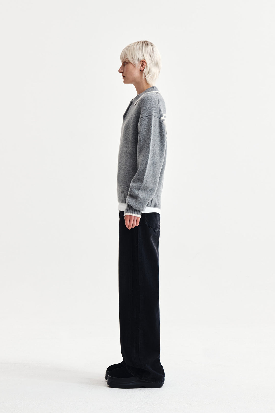 Matin Kim Back Logo Collar Knit Top — Gray