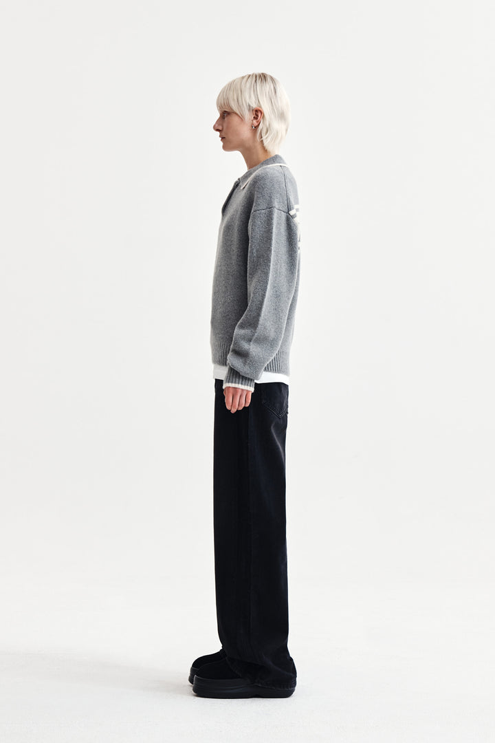 Matin Kim Back Logo Collar Knit Top — Gray