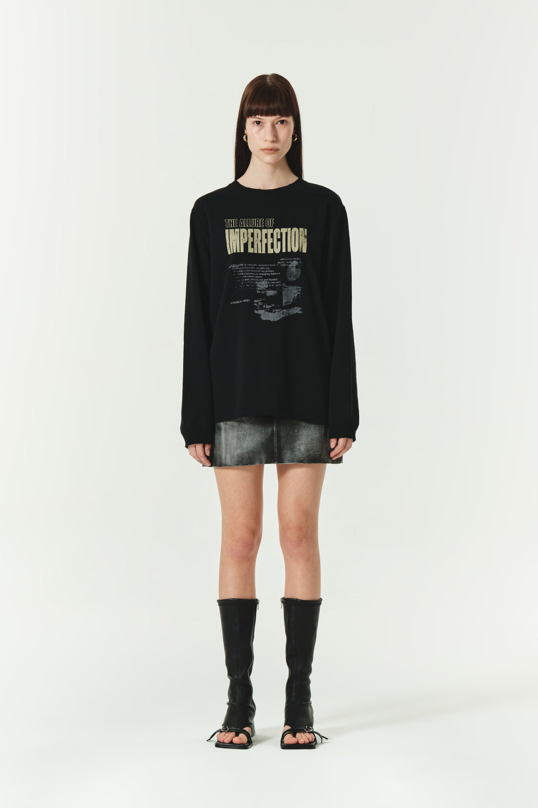 KIMMATIN Washed Printing Long Sleeve Top — Black