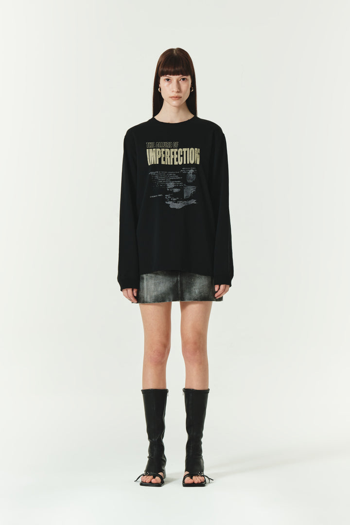 KIMMATIN Washed Printing Long Sleeve Top — Black