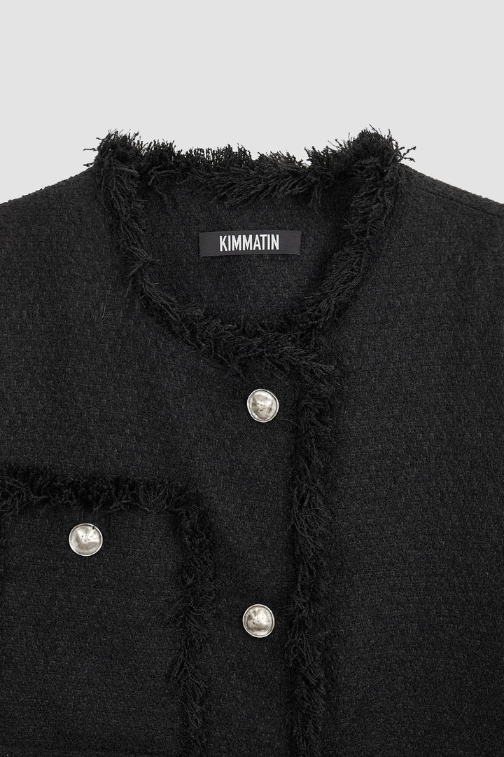KIMMATIN Patch Pocket Tweed Jacket — Black