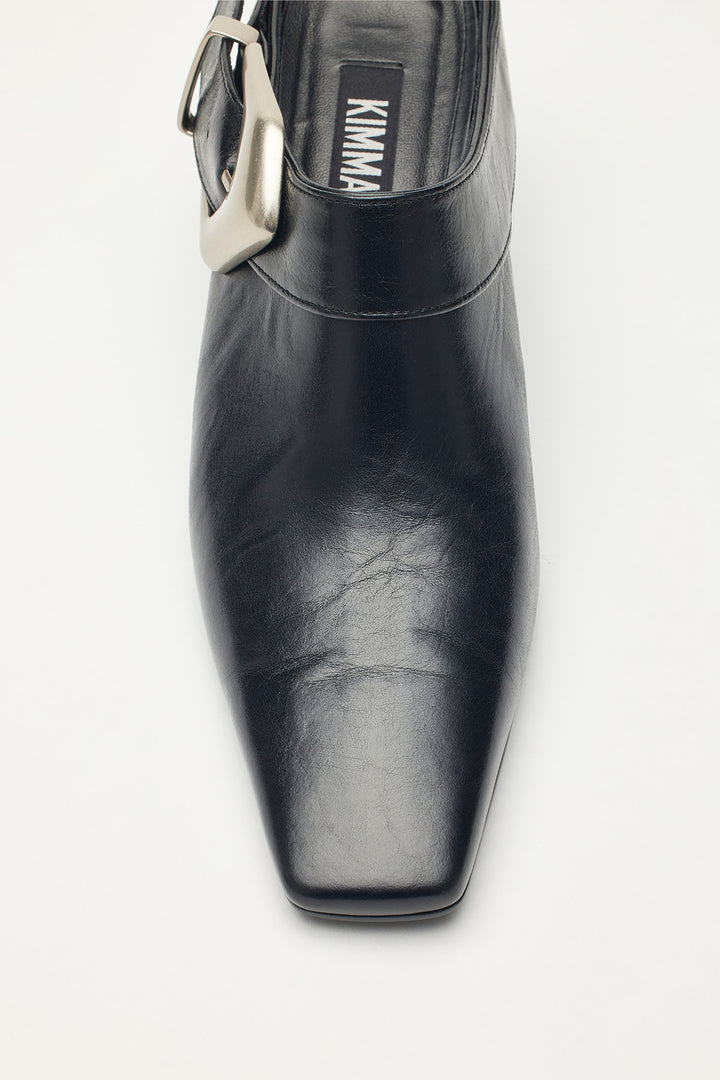 KIMMATIN Bold Buckle Leather Mule — Black
