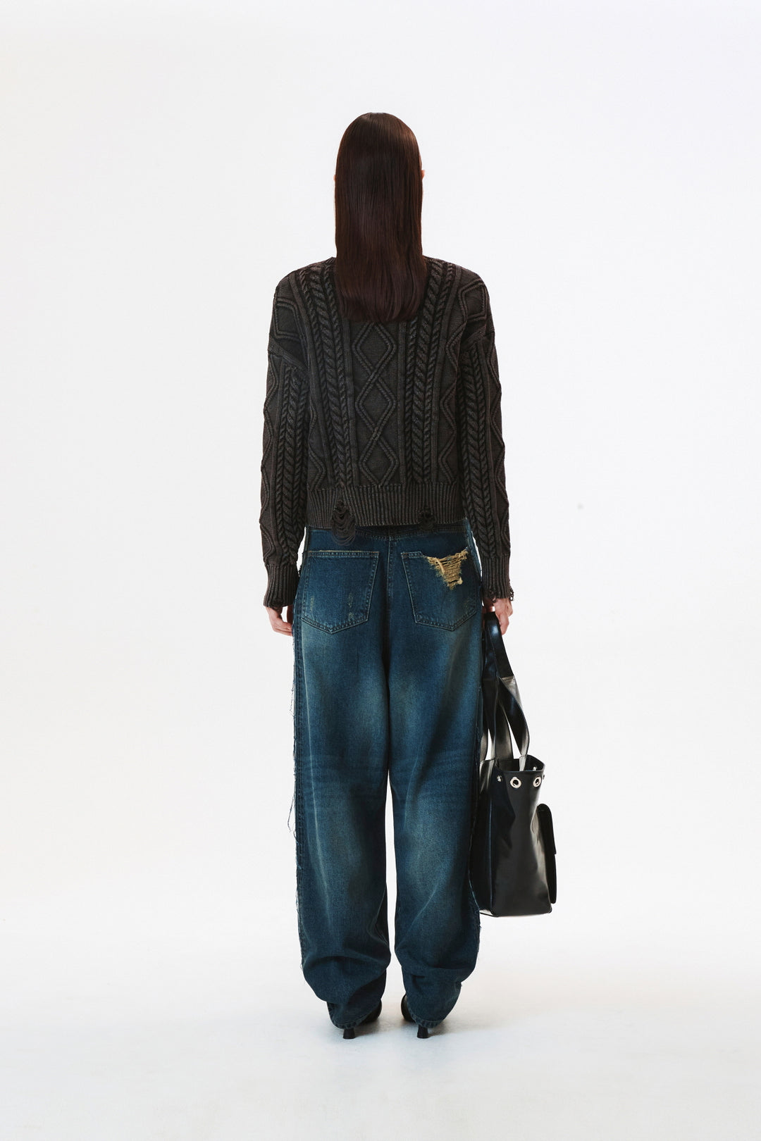 KIMMATIN Washed Cable Pullover Dark — Brown