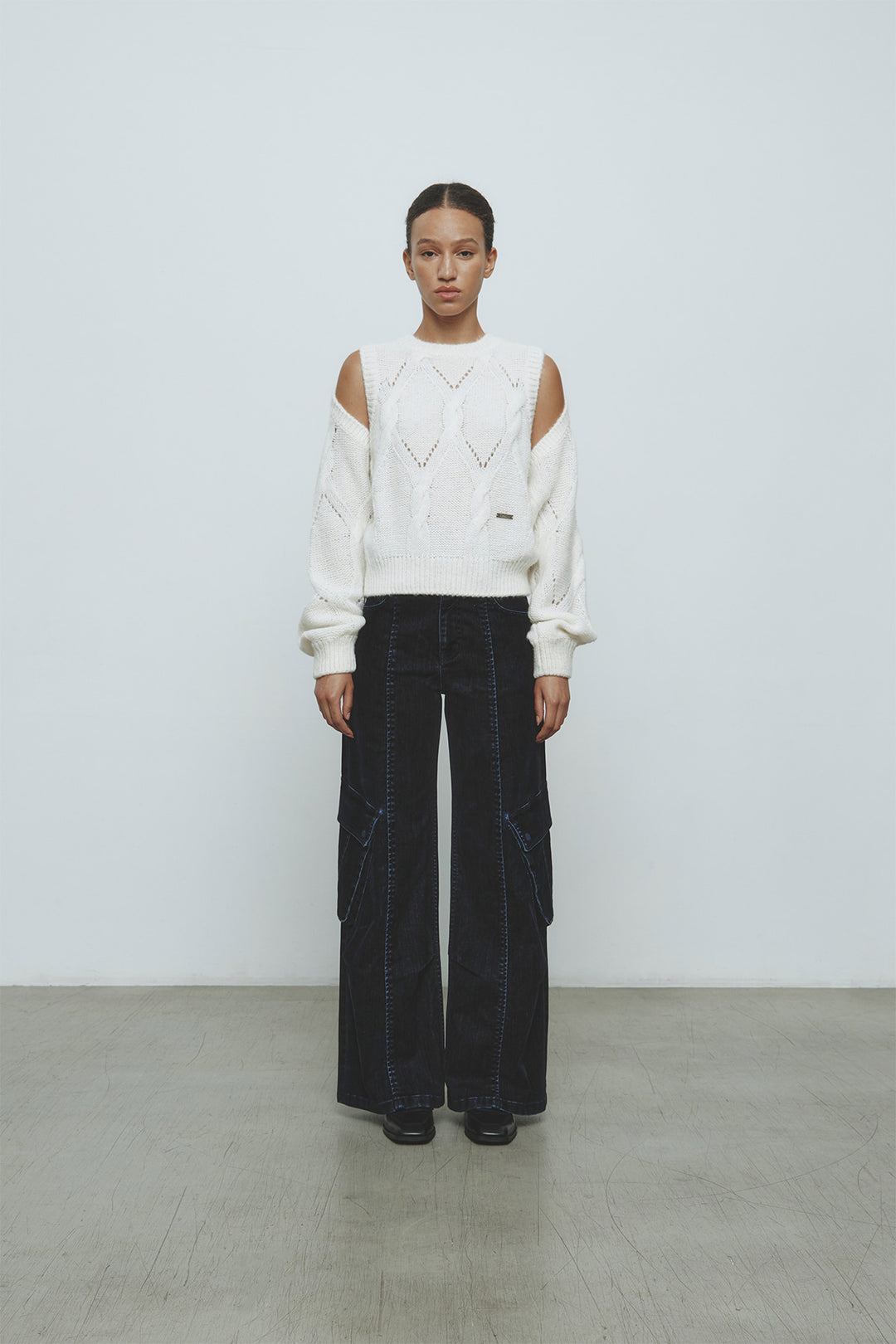 KIMMATIN Bolero Layered Cable Knit Pullover — Ivory