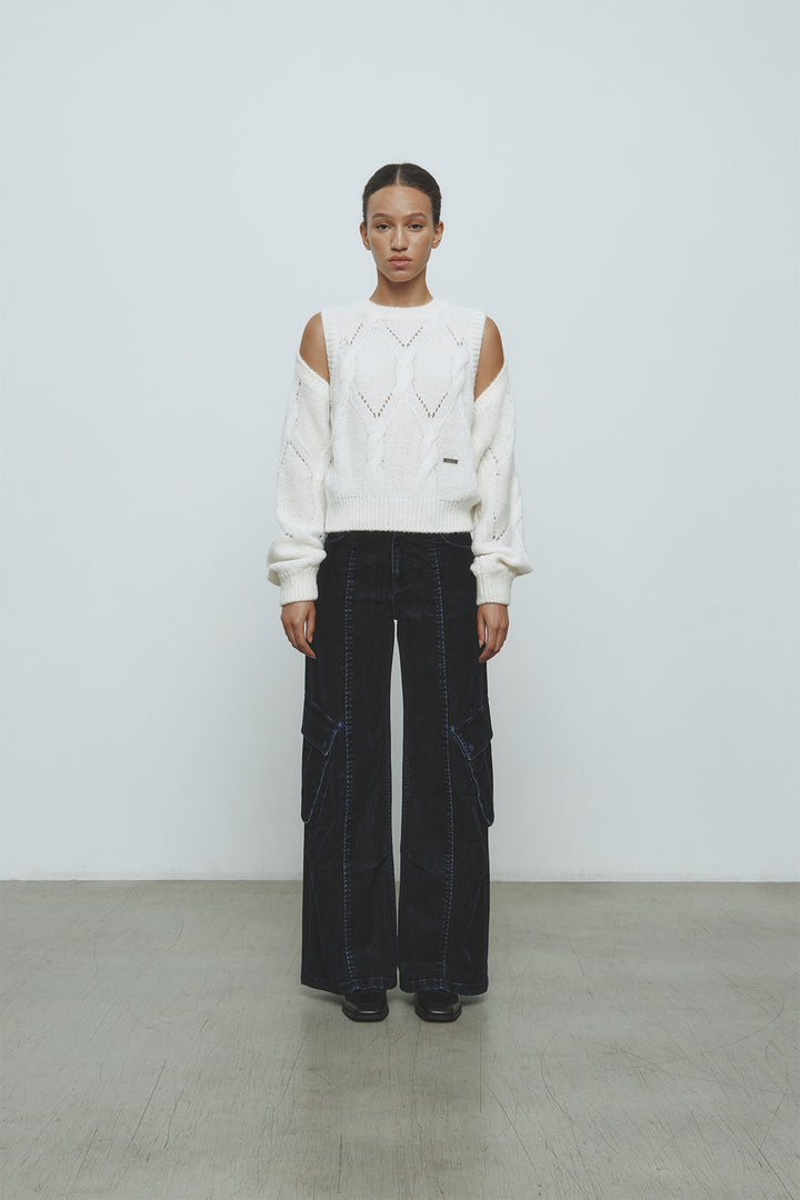 KIMMATIN Bolero Layered Cable Knit Pullover — Ivory