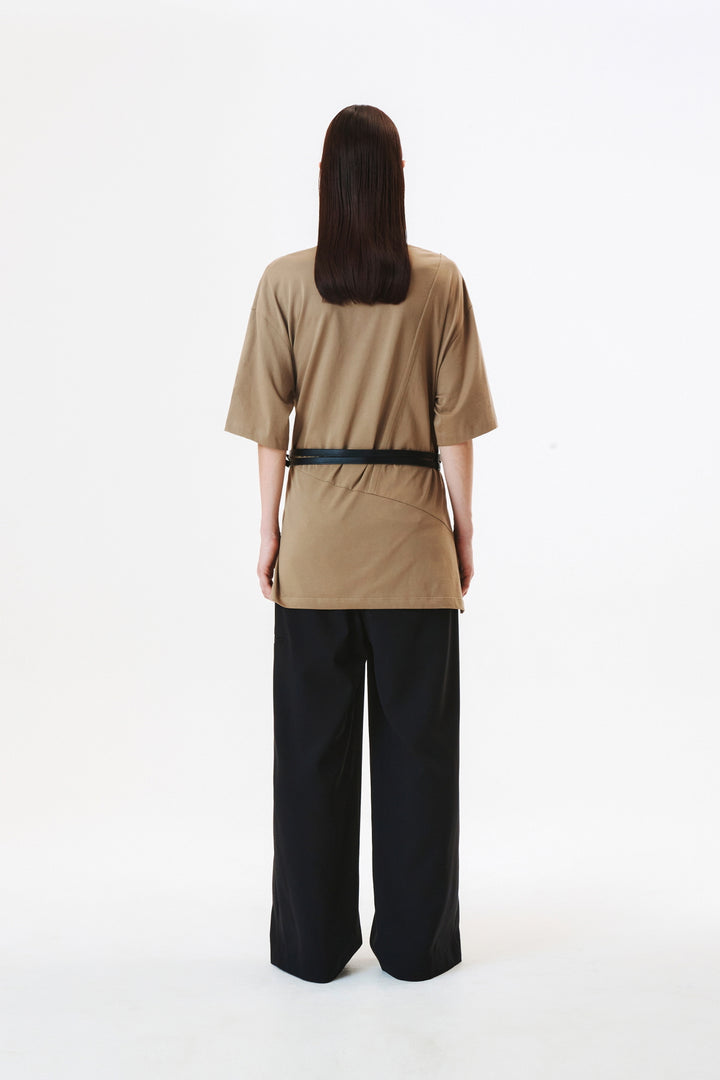 KIMMATIN Diagonal Zipper Belted Pants — Black