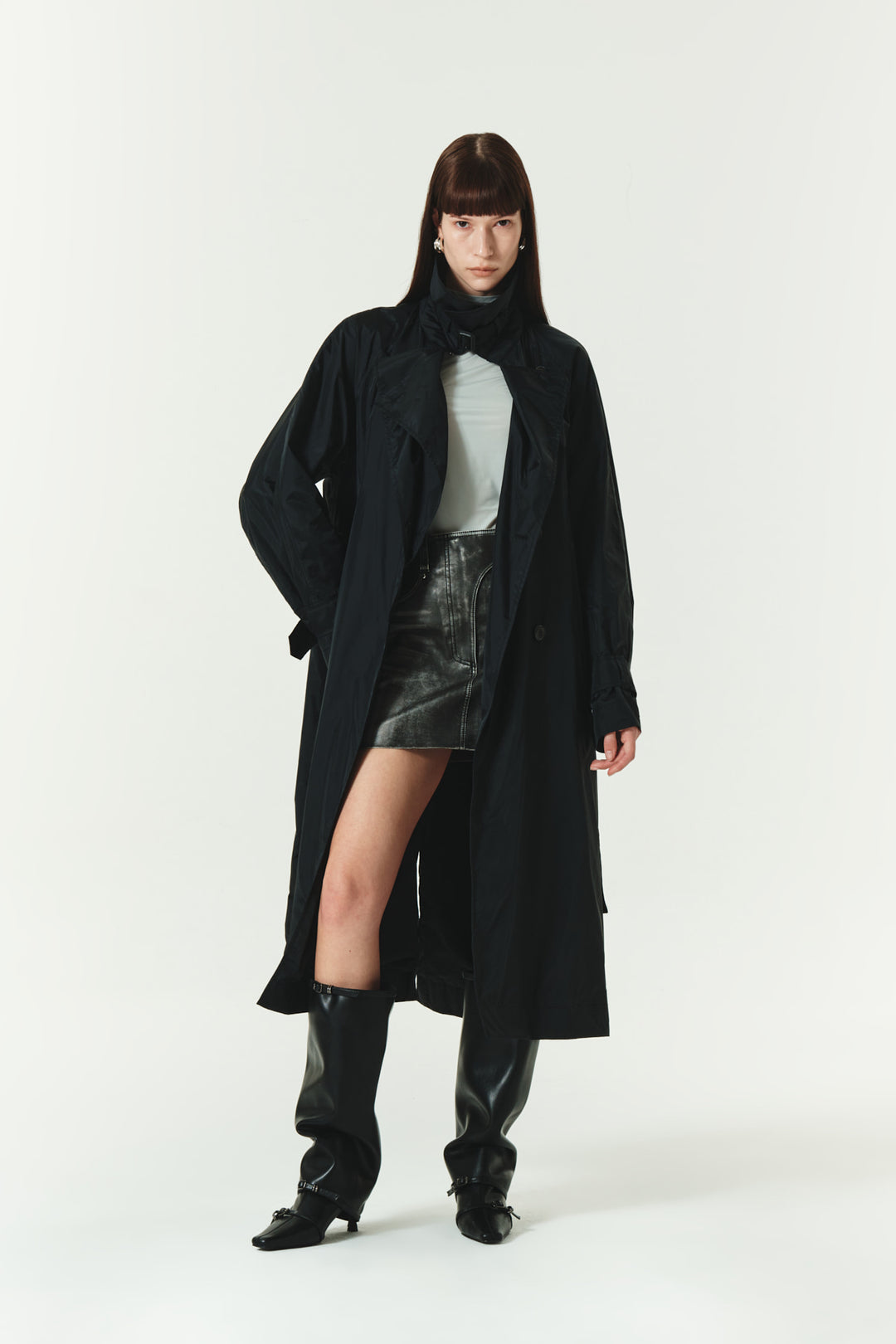 KIMMATIN Raglan Belted Nylon Trench Coat — Black