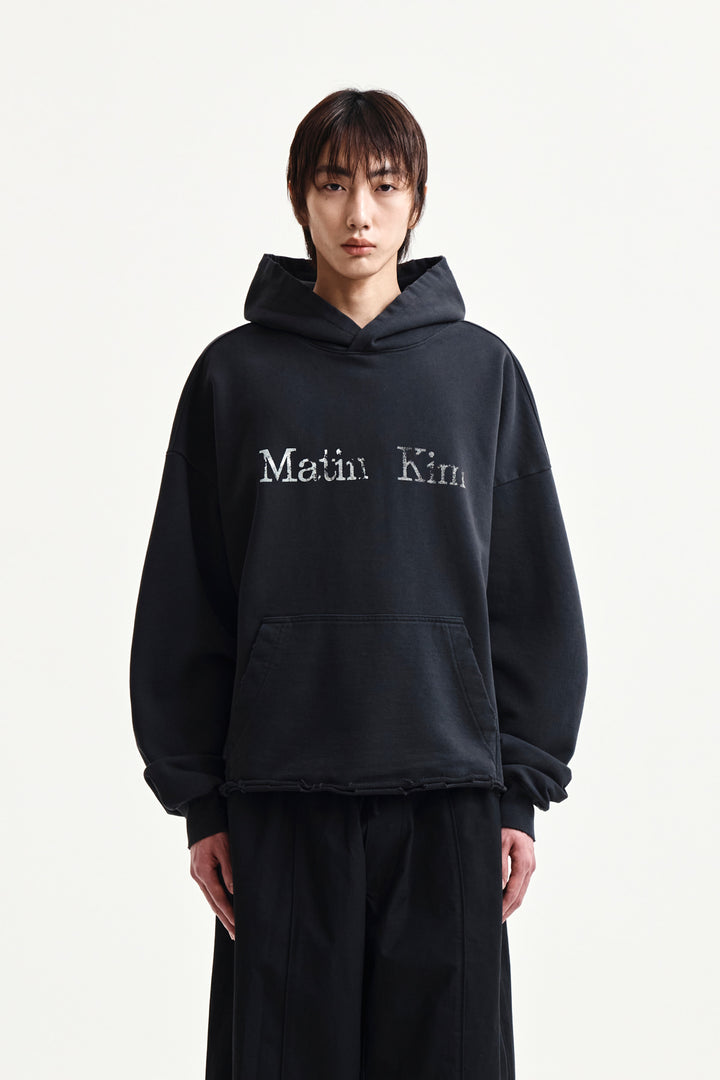 Matin Kim Raw Edge Hem Sweat Hoody — Charcoal