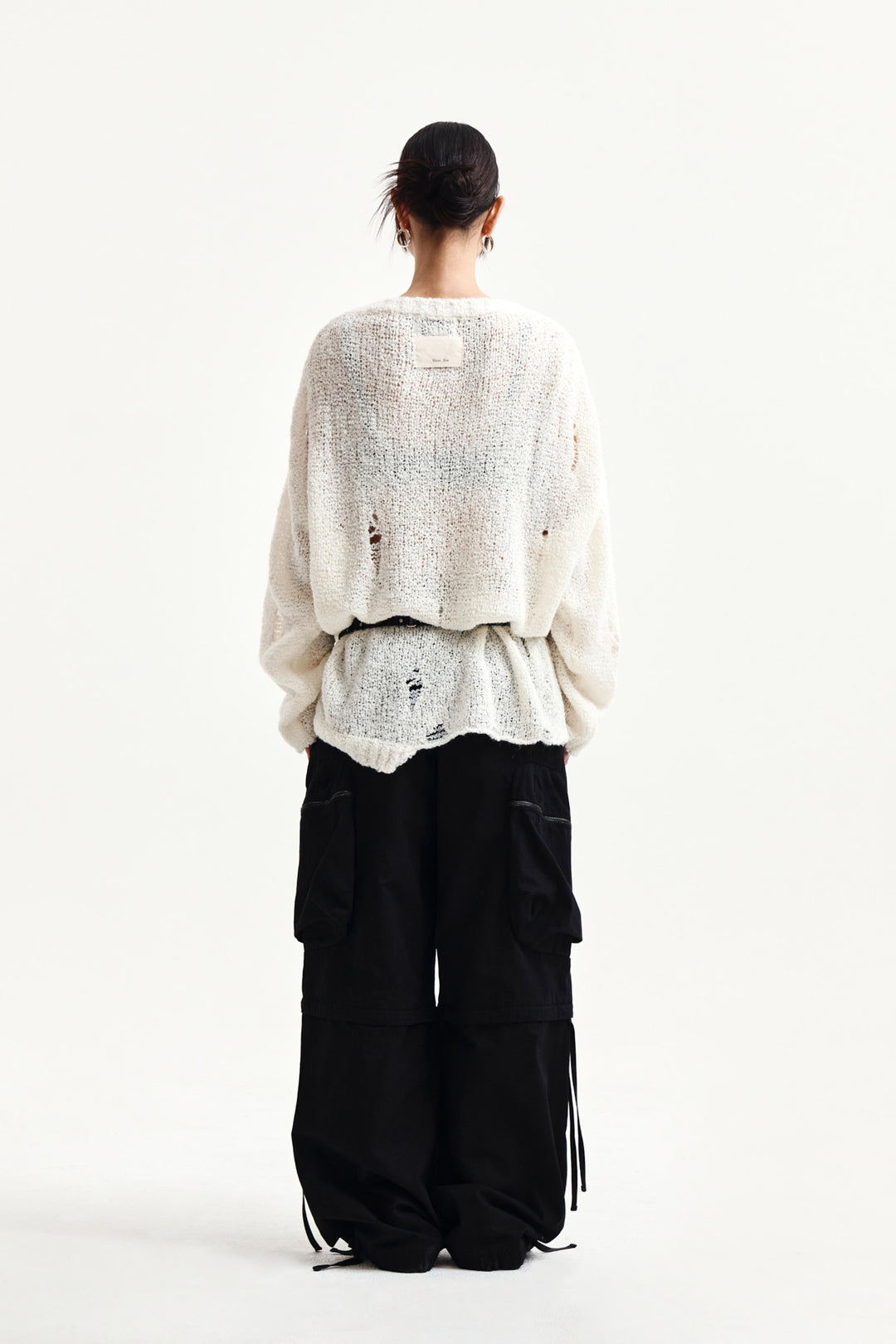 Matin Kim Asymmetric Damaged Knit Pullover — Ivory