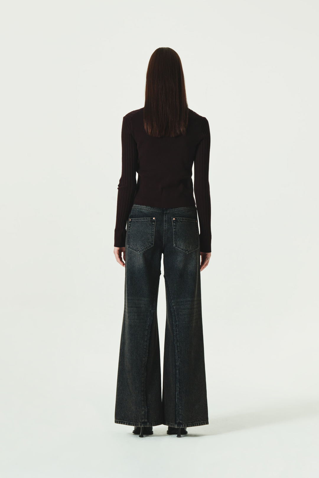 KIMMATIN Slit Point Flare Denim — Navy blue