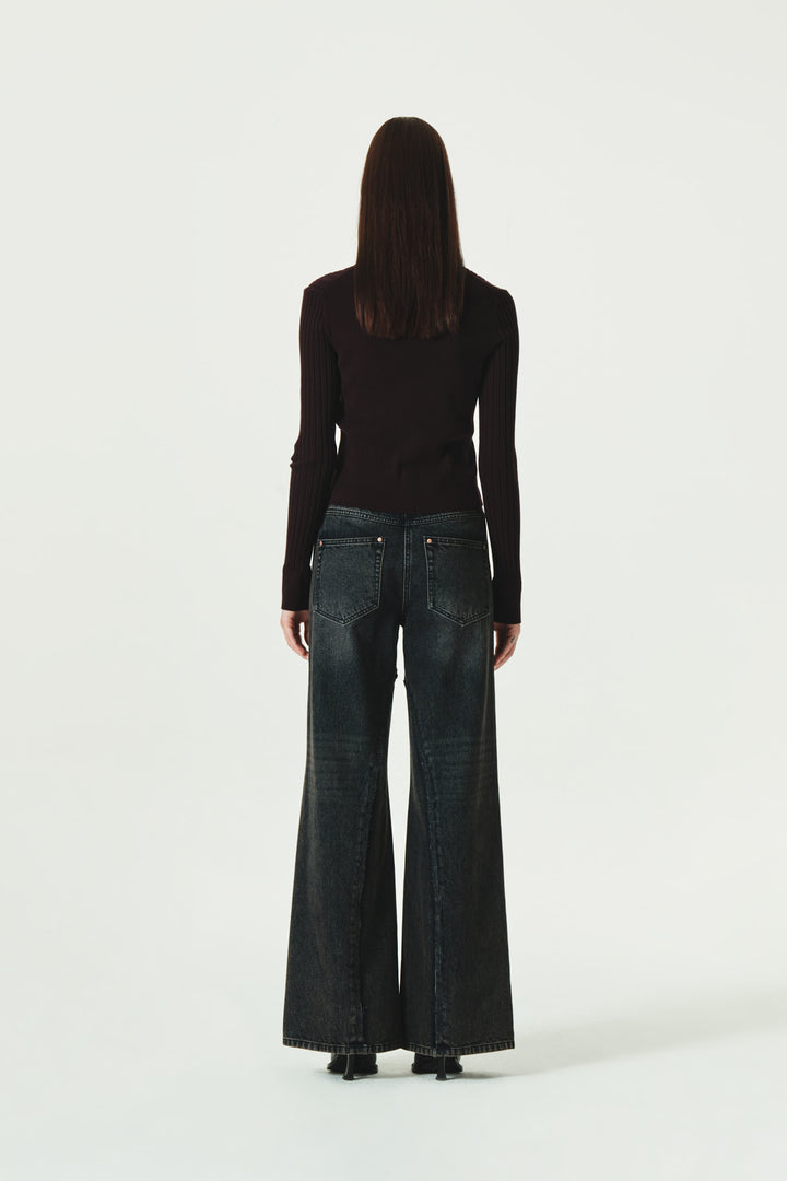 KIMMATIN Slit Point Flare Denim — Navy blue