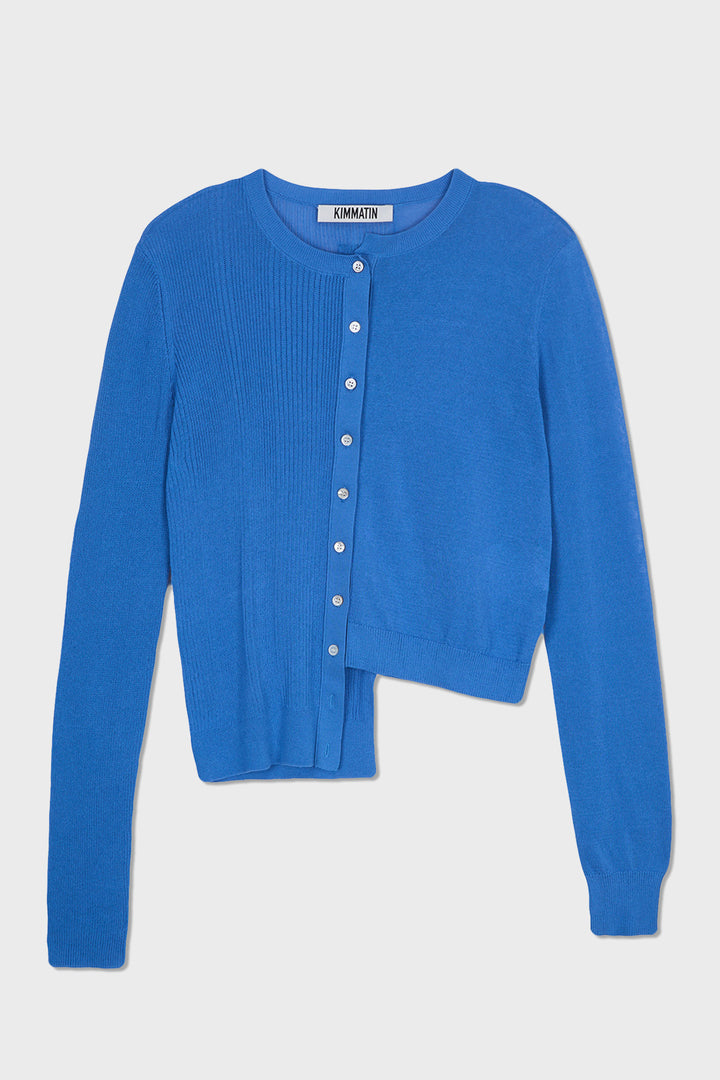 KIMMATIN Unbalance Slim Cardigan — Blue