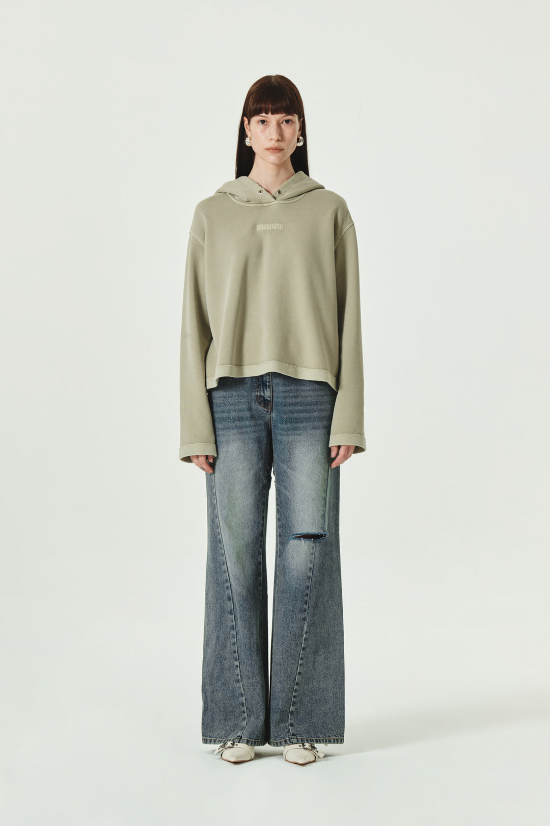KIMMATIN Slit Point Flare Denim — Blue