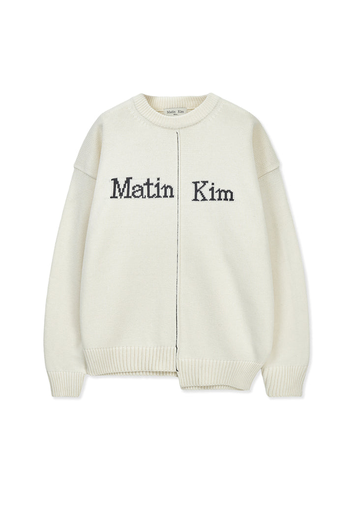 Matin Kim Asymmetric Logo Knit Pullover — Ivory